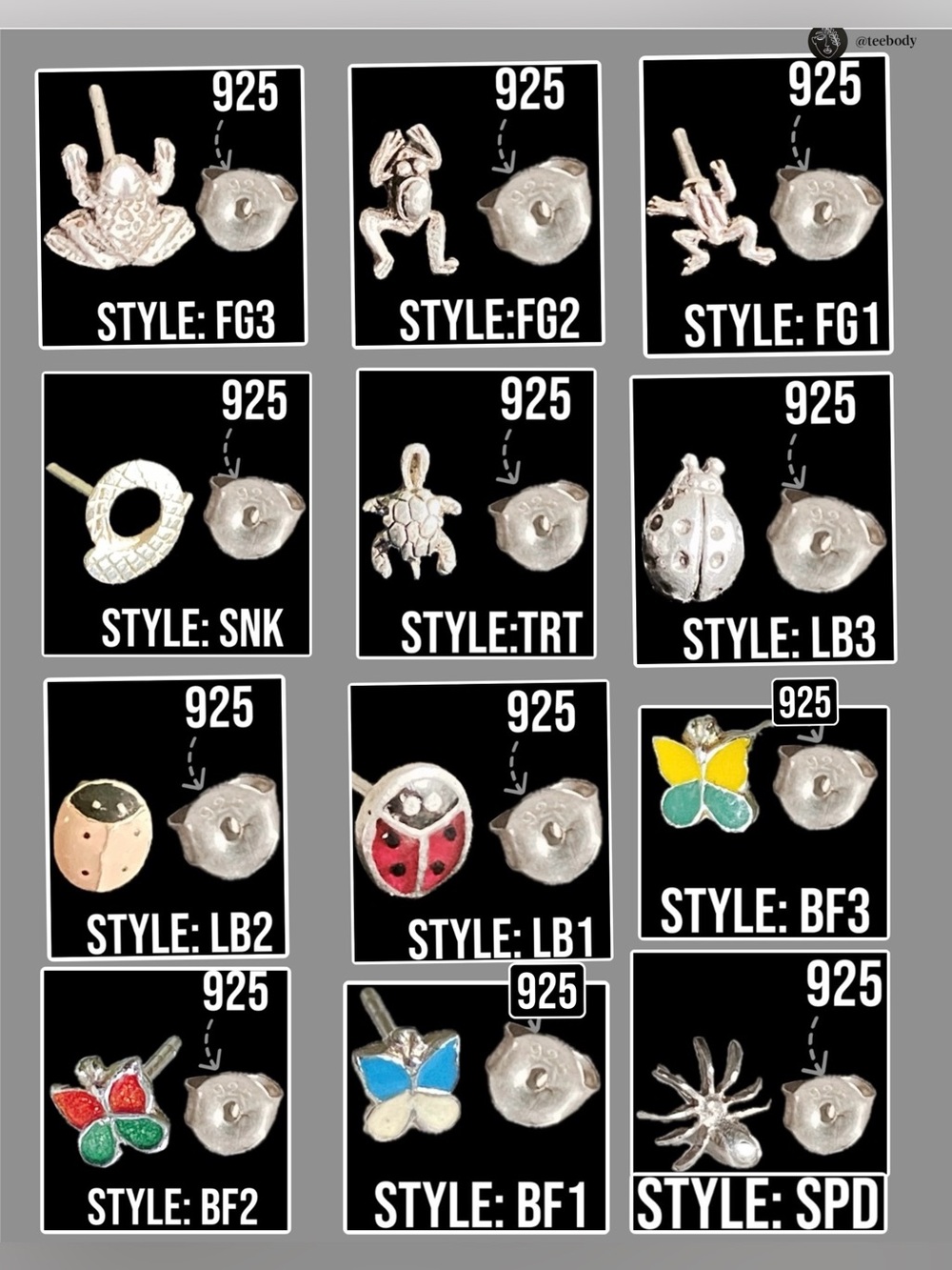 NWT Vtg 925 Sterling Silver Single Mismatch Stud Earrings Animal Insect